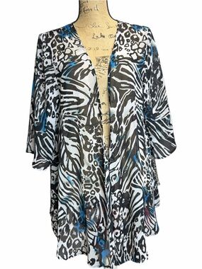 New York & Company Black, White & Blue Animal Print Swim Cover-Up. EC. Size med